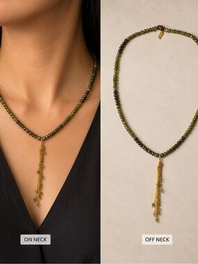 Elegant Green Beaded Necklace with Gold Tassel